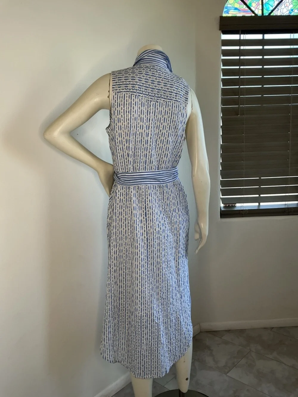 NWT Anthropologie Blue White Striped Eyelet Midi Shirt Dress 8 Coastal Pockets - Picture 3 of 9